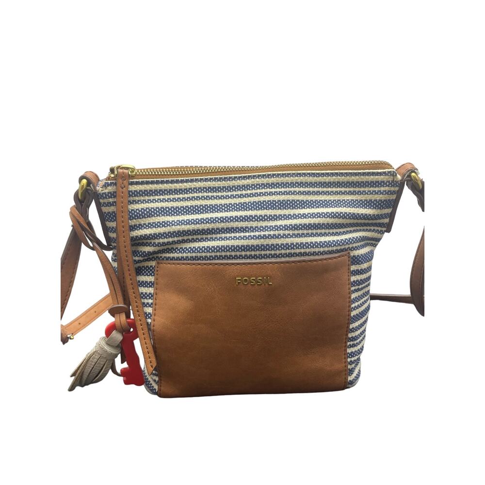 Fossil Madison Crossbody Bag Blue Stripe Print Boho